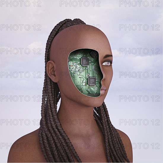 Circuits in face of robot woman