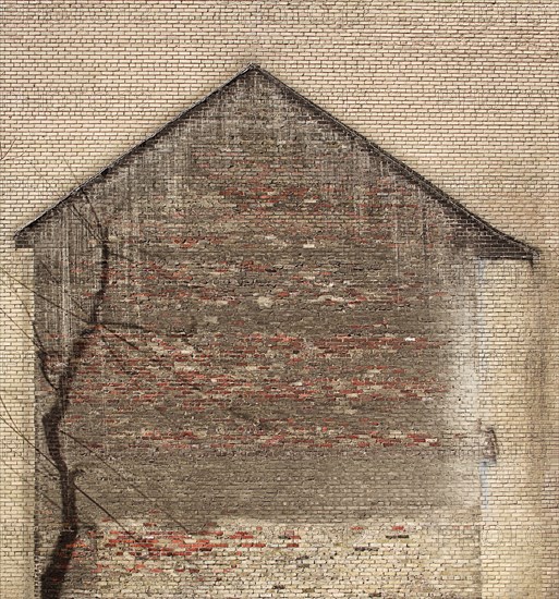 Outline of house on brick wall