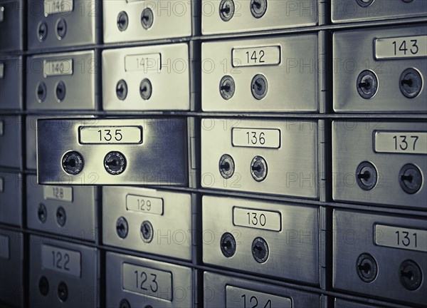 Close up of opened safety deposit box