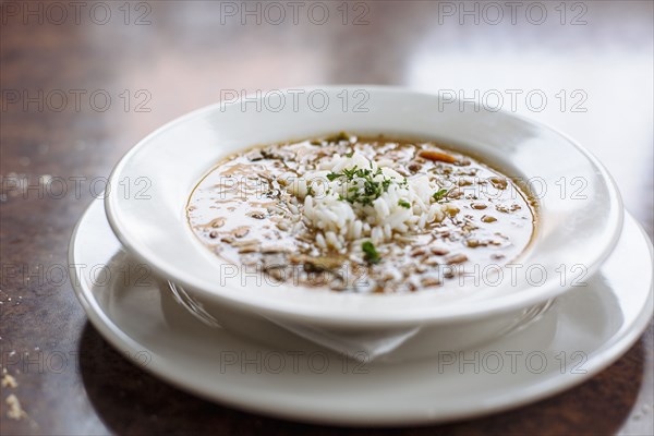 Bowl of gumbo with rice