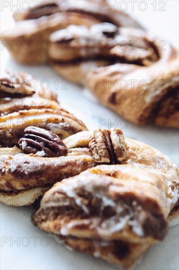 Close up of pecan twist dessert