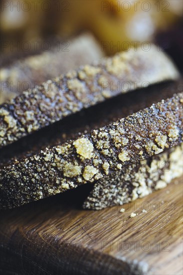 Close up of sliced bread on board