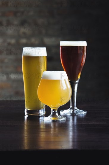 Various beers on table