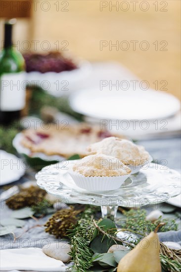 Close up of pies on outdoor table