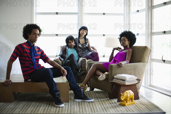 Friends sitting in living room