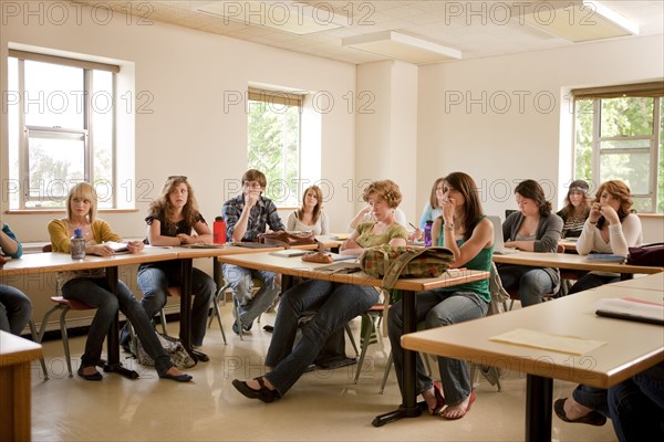 Students studying in classroom