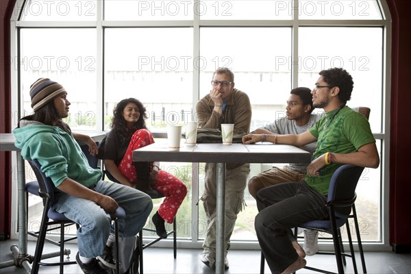 Friends hanging out in cafe