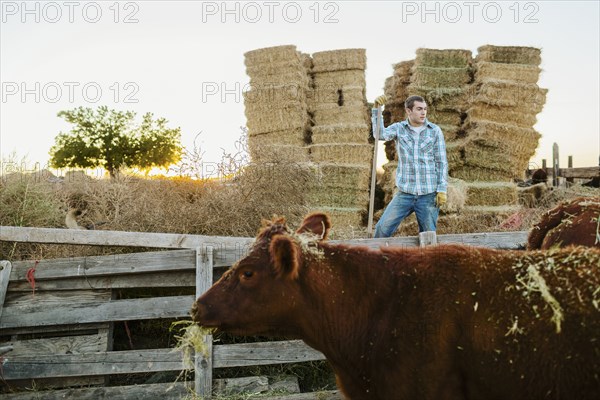 Caucasian man working on farm