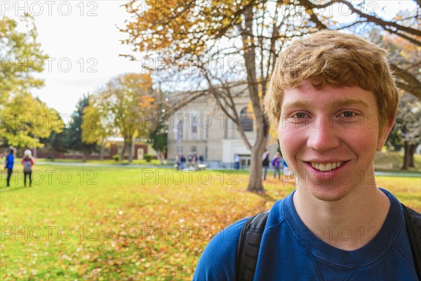 Student smiling on campus