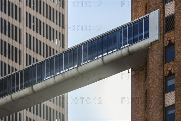 Elevated walkway between highrise buildings