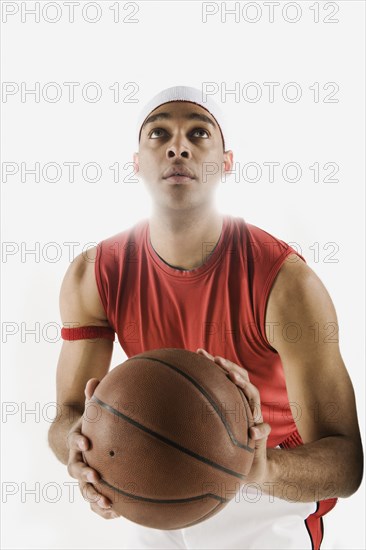 African basketball player ready to shoot basketball