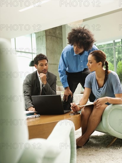 Business people working together in lobby