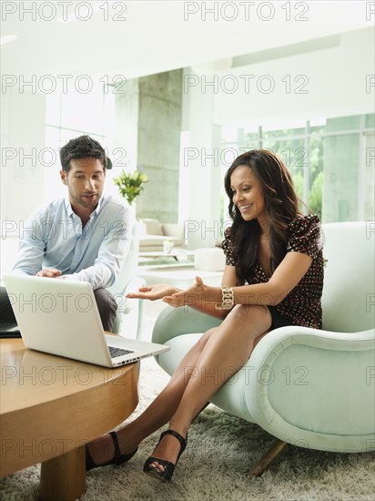 Business people working together in lobby