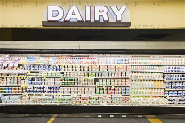 Dairy section of grocery store