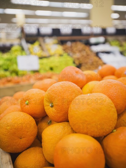 Close up of fruit for sale in grocery store