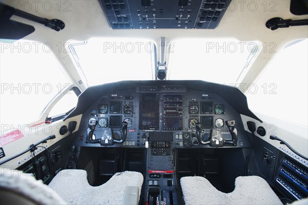 Empty airplane cockpit