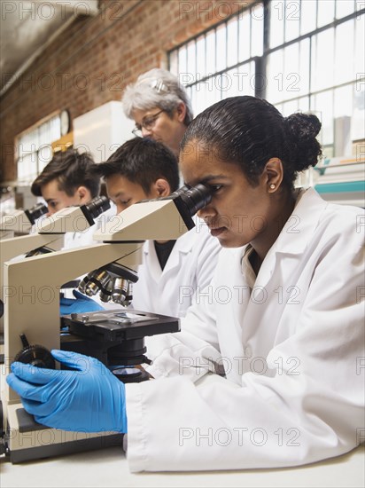 Students working in science lab