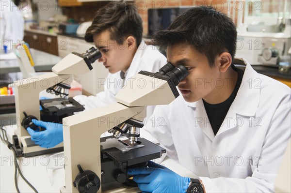 Students working in science lab