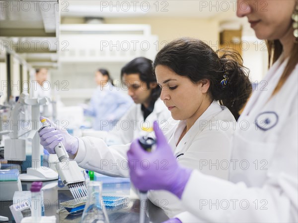 Scientists working in laboratory