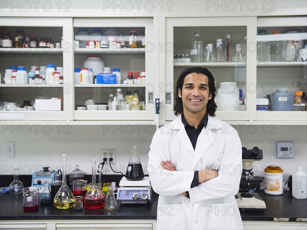 Indian scientist working in laboratory