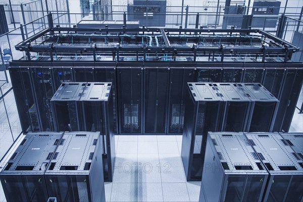 High angle view of technology in server room