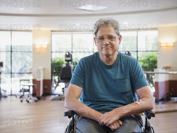 Portrait of Caucasian man sitting in wheelchair