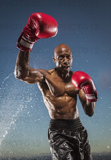 Water splashing on Black boxer