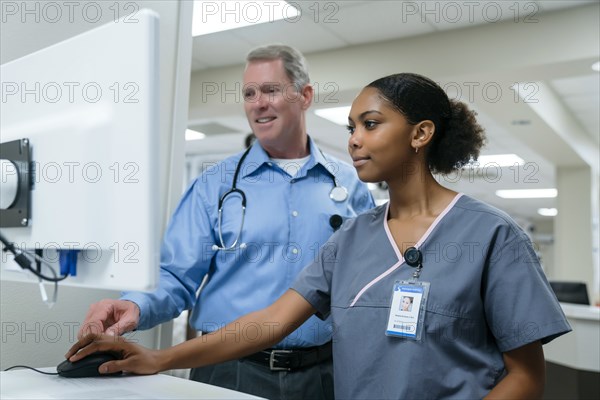 Doctor and nurse using computer