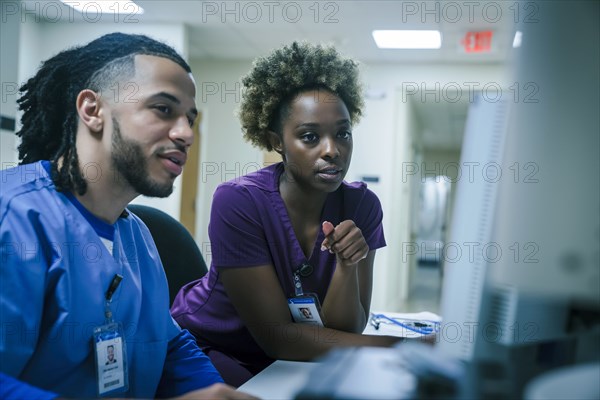 Nurses using computer