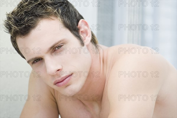 Close up of man with bare shoulders