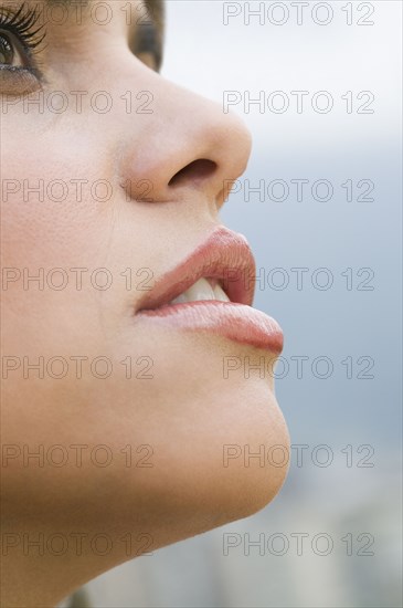 Close up of Hispanic woman's face