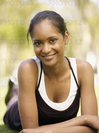 Close up of confident mixed race woman