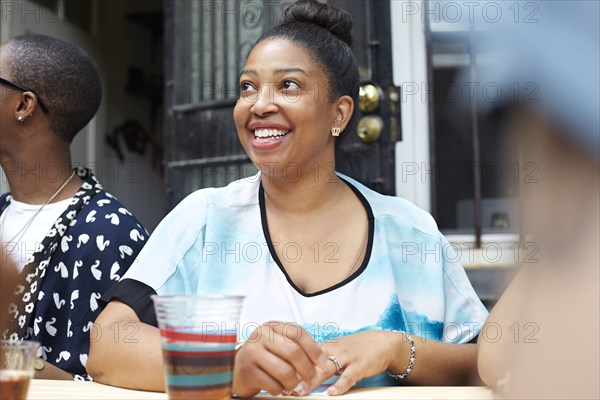 Woman relaxing at table