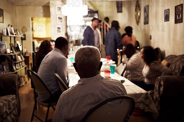 Family eating dinner at table