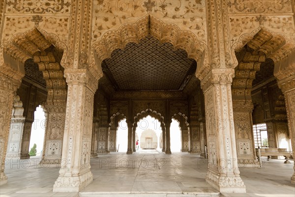 Ornate pillars and arches in Indian building