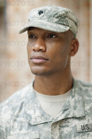 Serious Black soldier in uniform