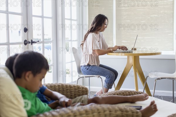 Family relaxing in living room