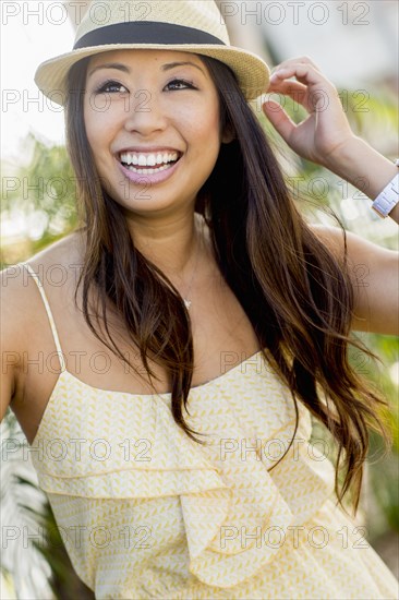 Mixed race woman smiling