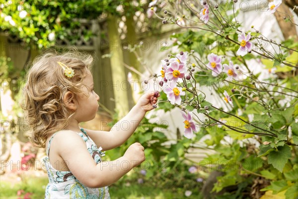 Caucasian girl in garden