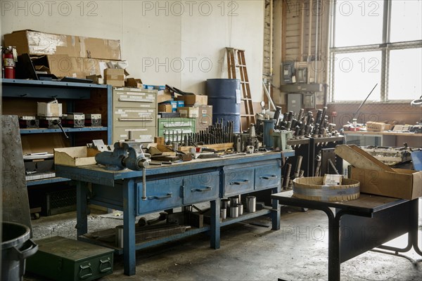 Workbench and tools in metal shop