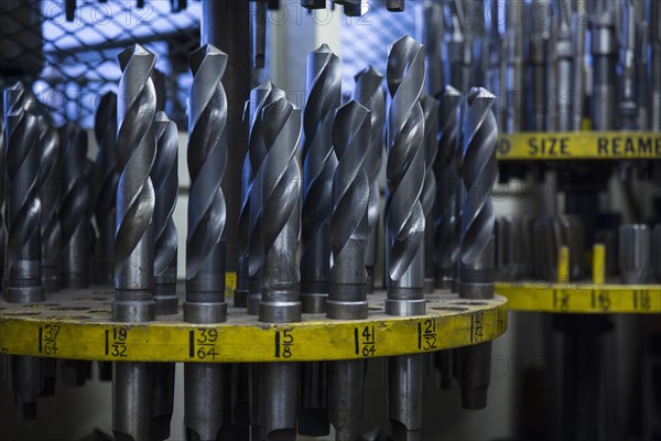 Various drill bits in metal shop