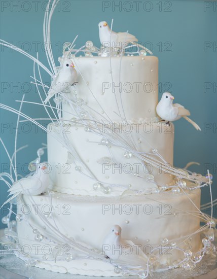 Wedding cake decorated with birds