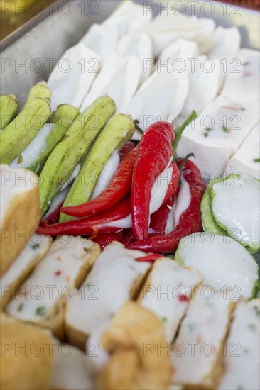 Tofu and vegetables for sale in market