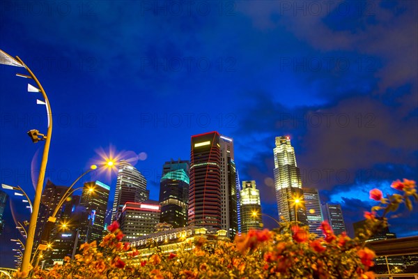 Singapore city skyline lit up at night