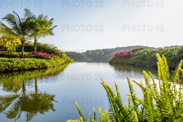 Sky reflected in still tropical lake
