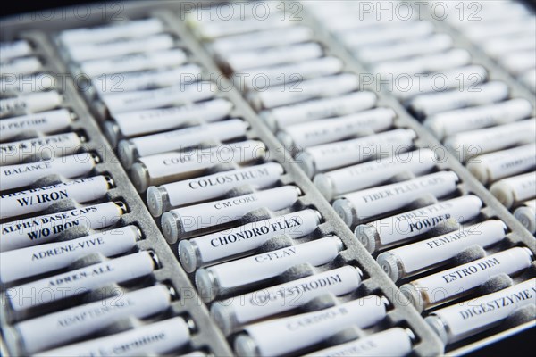 Close up of homeopathic medicine vials