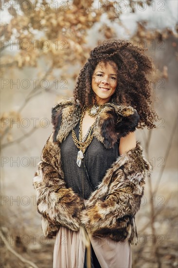 Mixed race woman wearing stylish clothes