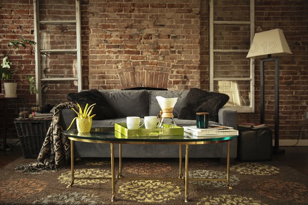 Coffee table and sofa in modern living room