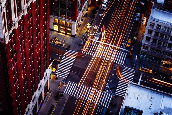 Aerial view of traffic driving on New York street