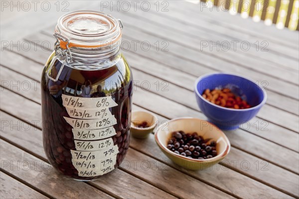 Olives with nuts on table